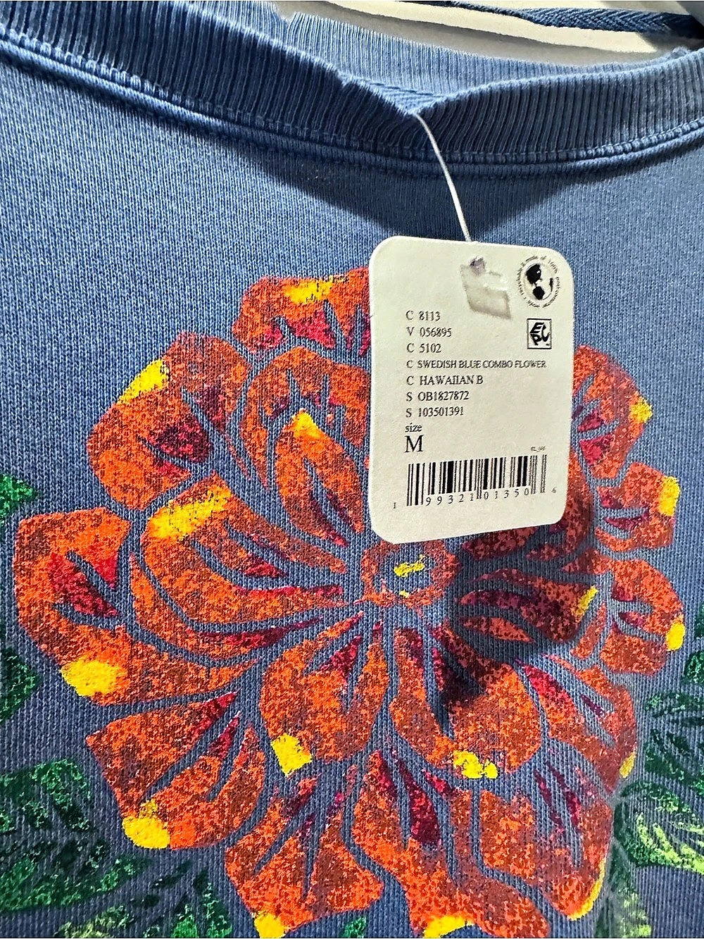 RARE Free People We The Free Floral Sweatshirt Blue Size M NWT - Picture 4 of 4